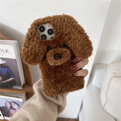 For iPhone 15 Pro Case Cute Teddy Dog Fluffy Soft TPU Winter Phone Cover