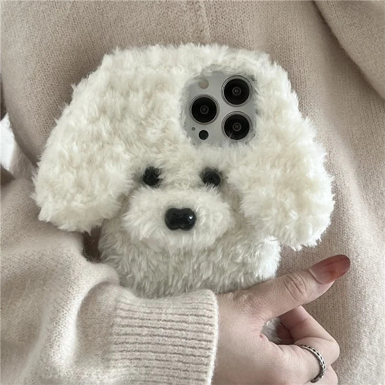 For iPhone 15 Pro Case Cute Teddy Dog Fluffy Soft TPU Winter Phone Cover