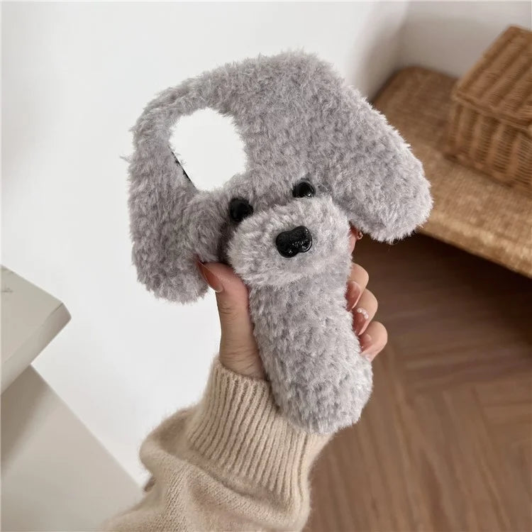 For iPhone 15 Pro Case Cute Teddy Dog Fluffy Soft TPU Winter Phone Cover