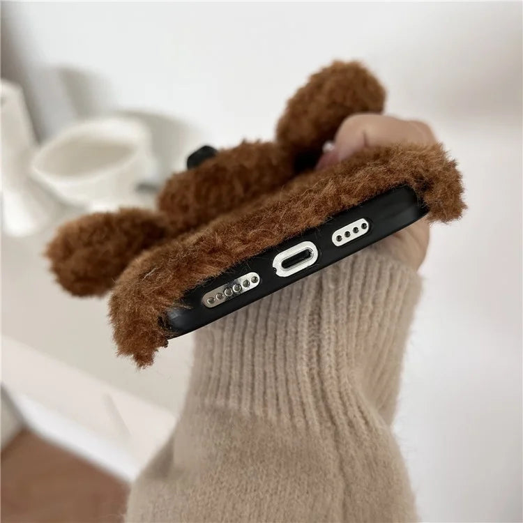 For iPhone 15 Pro Case Cute Teddy Dog Fluffy Soft TPU Winter Phone Cover