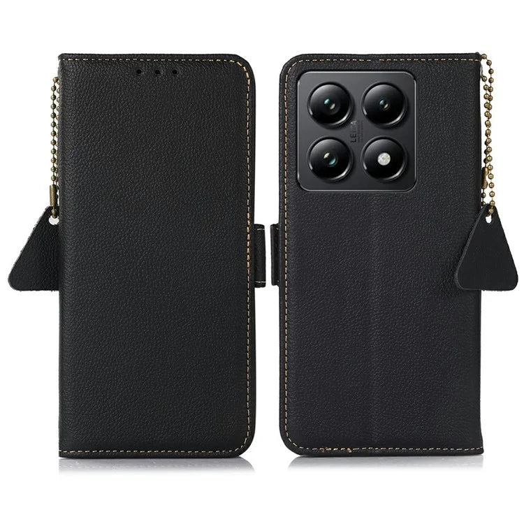 TJ For Xiaomi 14T Pro Case RFID Blocking Genuine Cow Leather Phone Cover
