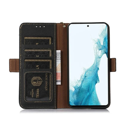 TJ For Xiaomi 14T Pro Case RFID Blocking Genuine Cow Leather Phone Cover