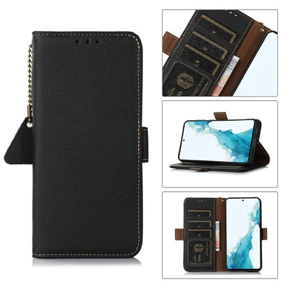 TJ For Xiaomi 14T Pro Case RFID Blocking Genuine Cow Leather Phone Cover