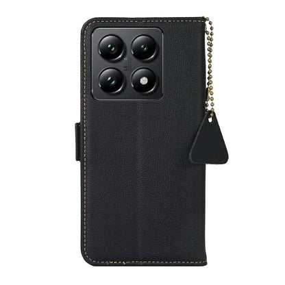TJ For Xiaomi 14T Pro Case RFID Blocking Genuine Cow Leather Phone Cover