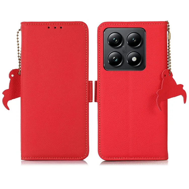 TJ For Xiaomi 14T Pro Case RFID Blocking Genuine Cow Leather Phone Cover
