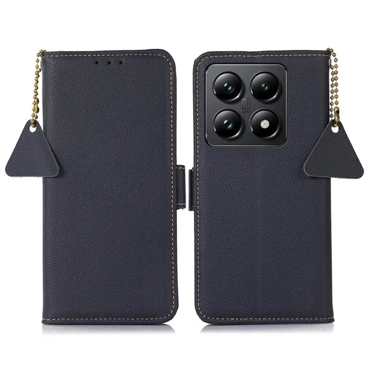 TJ For Xiaomi 14T Pro Case RFID Blocking Genuine Cow Leather Phone Cover