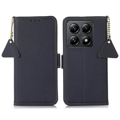 TJ For Xiaomi 14T Pro Case RFID Blocking Genuine Cow Leather Phone Cover