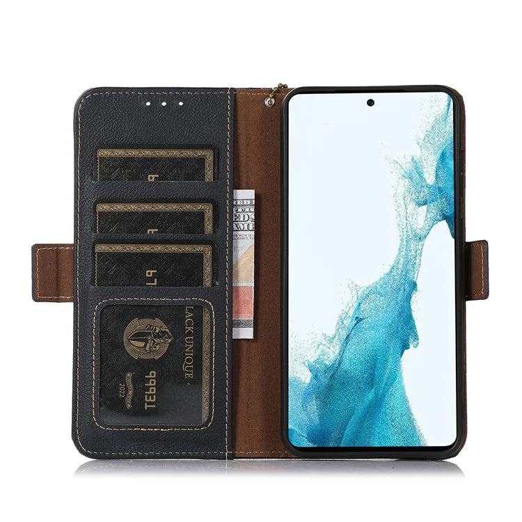TJ For Xiaomi 14T Pro Case RFID Blocking Genuine Cow Leather Phone Cover