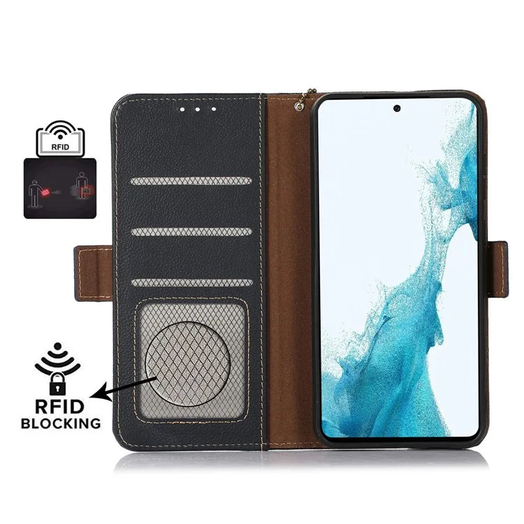 TJ For Xiaomi 14T Pro Case RFID Blocking Genuine Cow Leather Phone Cover