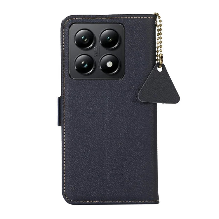 TJ For Xiaomi 14T Pro Case RFID Blocking Genuine Cow Leather Phone Cover