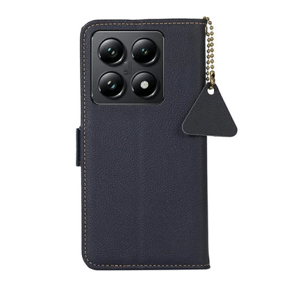 TJ For Xiaomi 14T Pro Case RFID Blocking Genuine Cow Leather Phone Cover
