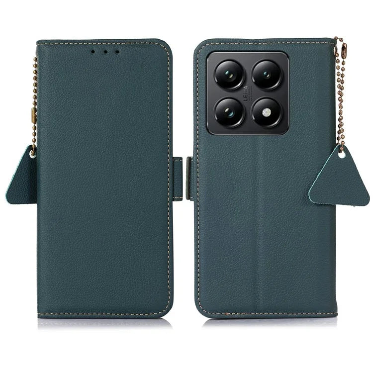 TJ For Xiaomi 14T Pro Case RFID Blocking Genuine Cow Leather Phone Cover