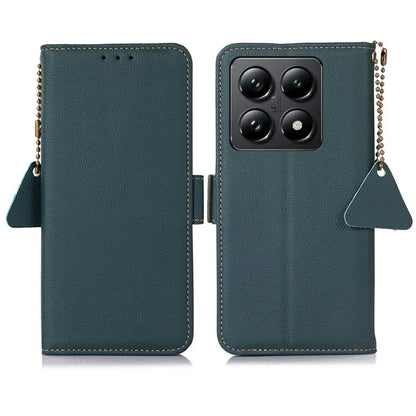 TJ For Xiaomi 14T Pro Case RFID Blocking Genuine Cow Leather Phone Cover