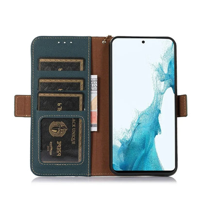 TJ For Xiaomi 14T Pro Case RFID Blocking Genuine Cow Leather Phone Cover