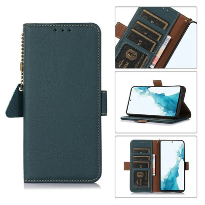 TJ For Xiaomi 14T Pro Case RFID Blocking Genuine Cow Leather Phone Cover