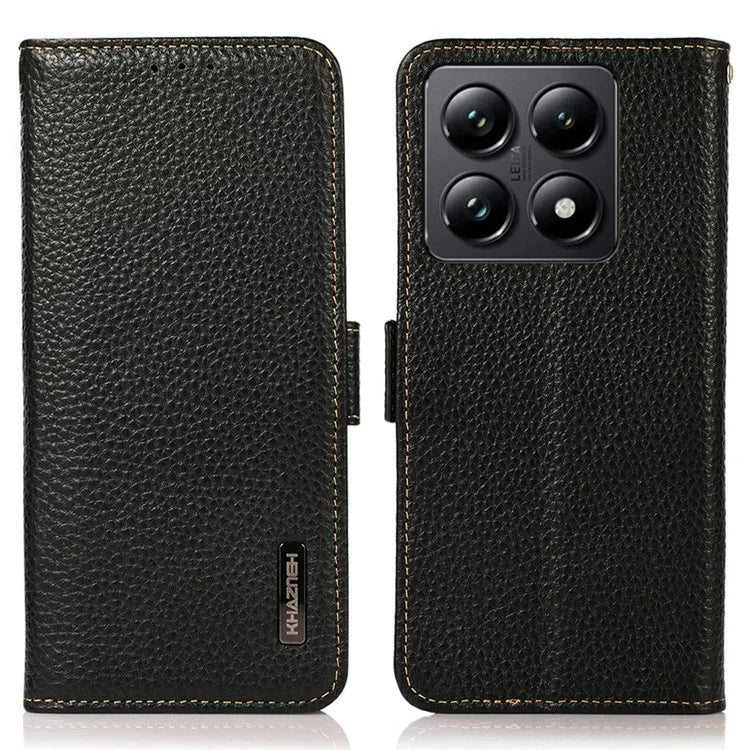 KHAZNEH For Xiaomi 14T Pro Phone Case Genuine Cow Leather Cover RFID Blocking