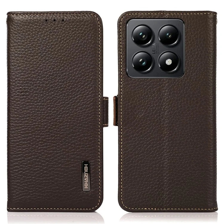 KHAZNEH For Xiaomi 14T Pro Phone Case Genuine Cow Leather Cover RFID Blocking