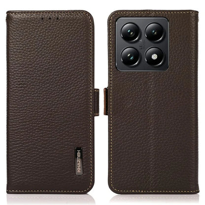 KHAZNEH For Xiaomi 14T Pro Phone Case Genuine Cow Leather Cover RFID Blocking