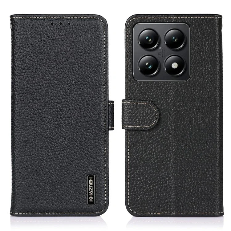 KHAZNEH For Xiaomi 14T Pro Phone Case Genuine Cow Leather Flip Cover