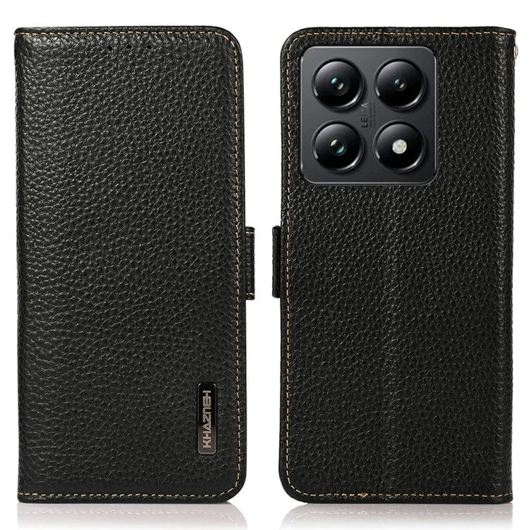 KHAZNEH For Xiaomi 14T Phone Case Genuine Cow Leather Cover RFID Blocking