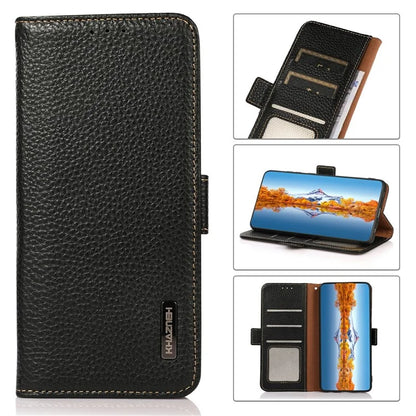 KHAZNEH For Xiaomi 14T Phone Case Genuine Cow Leather Cover RFID Blocking