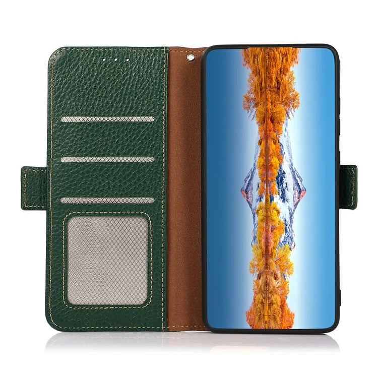 KHAZNEH For Xiaomi 14T Phone Case Genuine Cow Leather Cover RFID Blocking