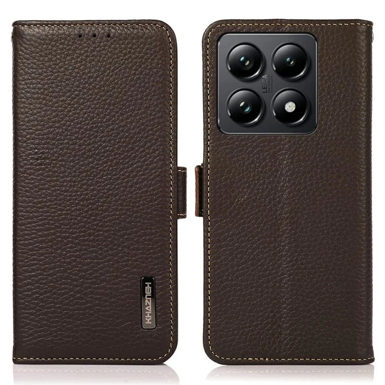 KHAZNEH For Xiaomi 14T Phone Case Genuine Cow Leather Cover RFID Blocking