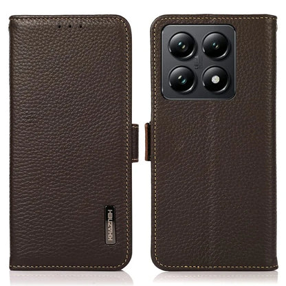 KHAZNEH For Xiaomi 14T Phone Case Genuine Cow Leather Cover RFID Blocking