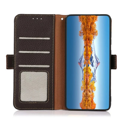 KHAZNEH For Xiaomi 14T Phone Case Genuine Cow Leather Cover RFID Blocking