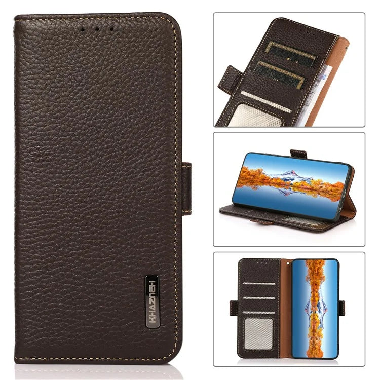 KHAZNEH For Xiaomi 14T Phone Case Genuine Cow Leather Cover RFID Blocking