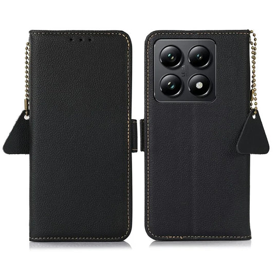 TJ For Xiaomi 14T Case RFID Blocking Genuine Cow Leather Phone Cover