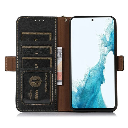 TJ For Xiaomi 14T Case RFID Blocking Genuine Cow Leather Phone Cover