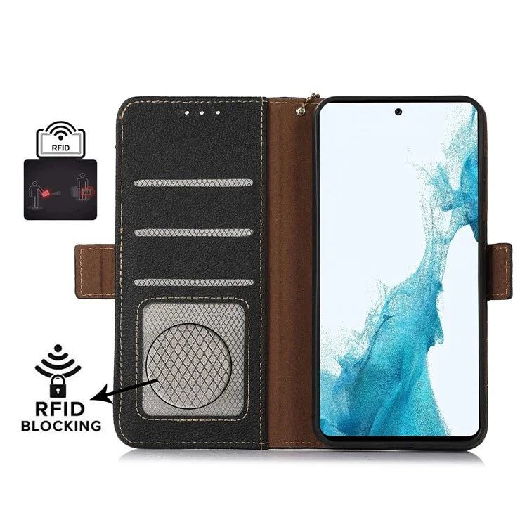 TJ For Xiaomi 14T Case RFID Blocking Genuine Cow Leather Phone Cover