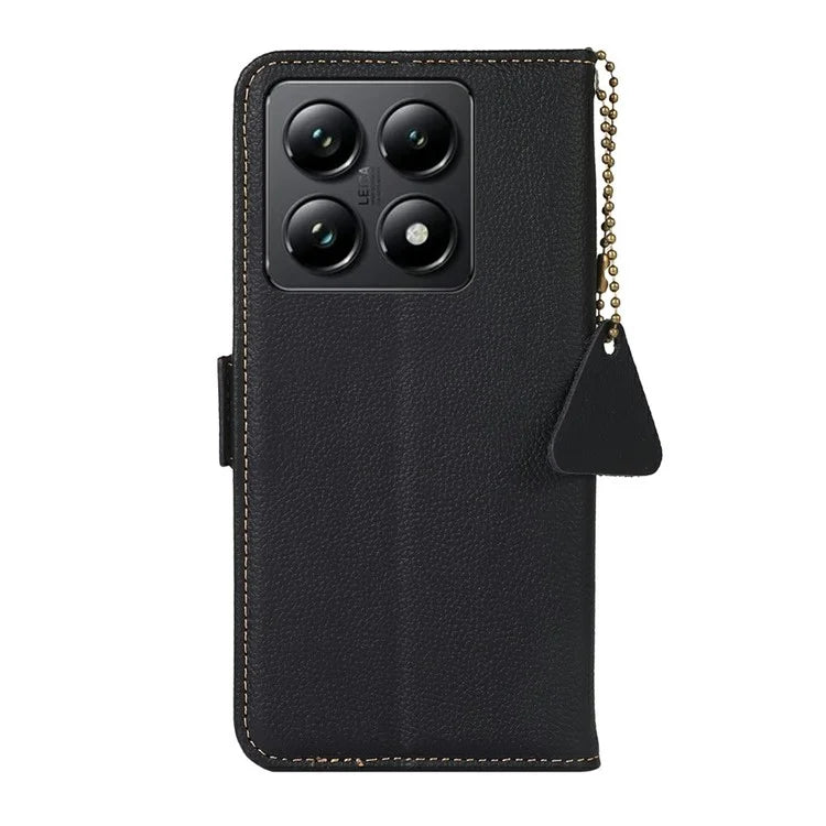 TJ For Xiaomi 14T Case RFID Blocking Genuine Cow Leather Phone Cover