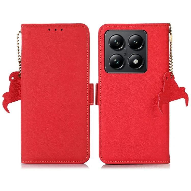 TJ For Xiaomi 14T Case RFID Blocking Genuine Cow Leather Phone Cover