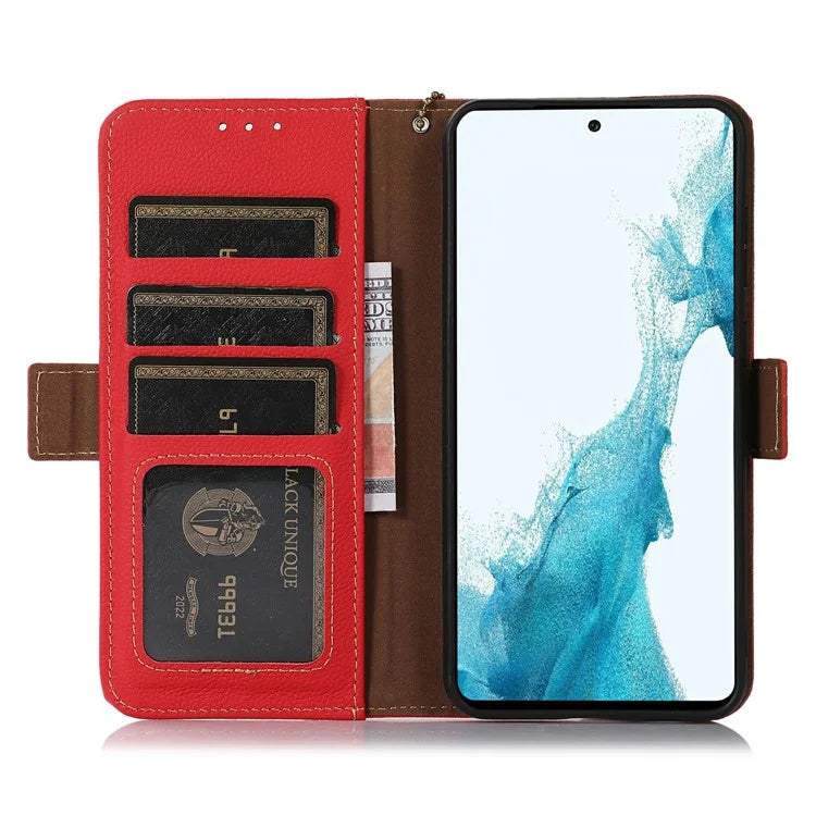 TJ For Xiaomi 14T Case RFID Blocking Genuine Cow Leather Phone Cover