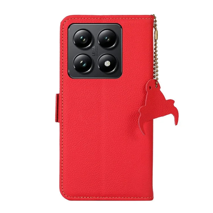 TJ For Xiaomi 14T Case RFID Blocking Genuine Cow Leather Phone Cover