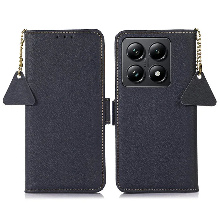 TJ For Xiaomi 14T Case RFID Blocking Genuine Cow Leather Phone Cover
