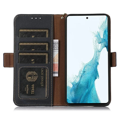TJ For Xiaomi 14T Case RFID Blocking Genuine Cow Leather Phone Cover