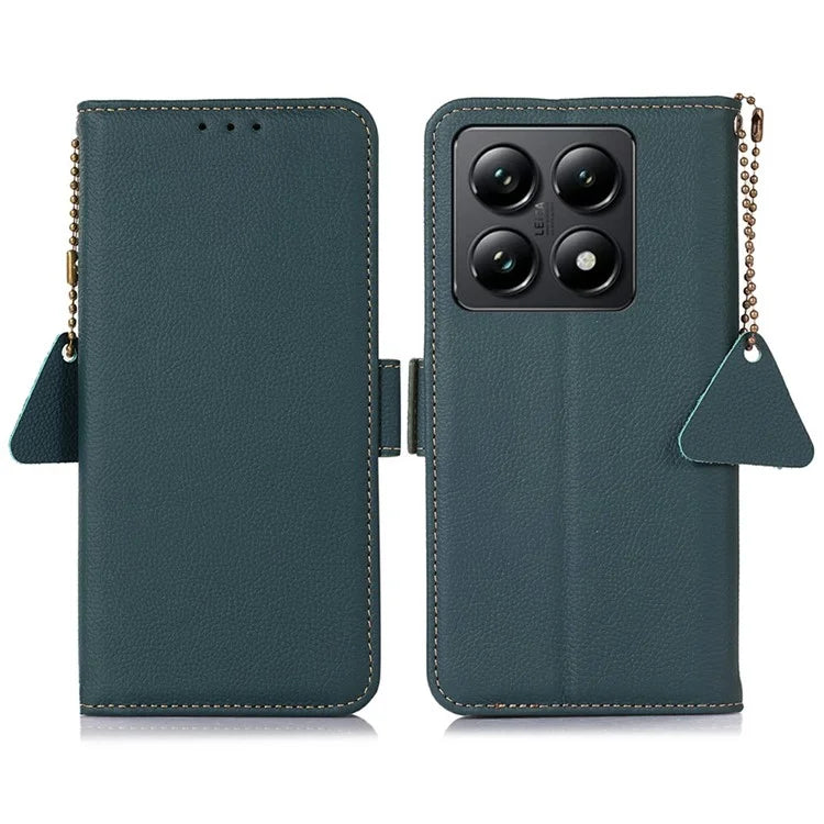 TJ For Xiaomi 14T Case RFID Blocking Genuine Cow Leather Phone Cover