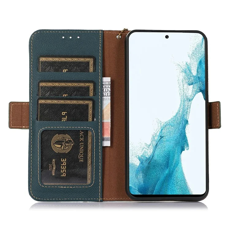 TJ For Xiaomi 14T Case RFID Blocking Genuine Cow Leather Phone Cover