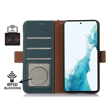 TJ For Xiaomi 14T Case RFID Blocking Genuine Cow Leather Phone Cover