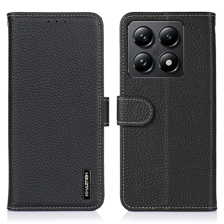 KHAZNEH For Xiaomi 14T Phone Case Genuine Cow Leather Flip Cover