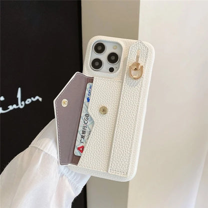 For iPhone 16 Pro Max Case Wristband Kickstand Card Slot PU Leather+PET Phone Cover