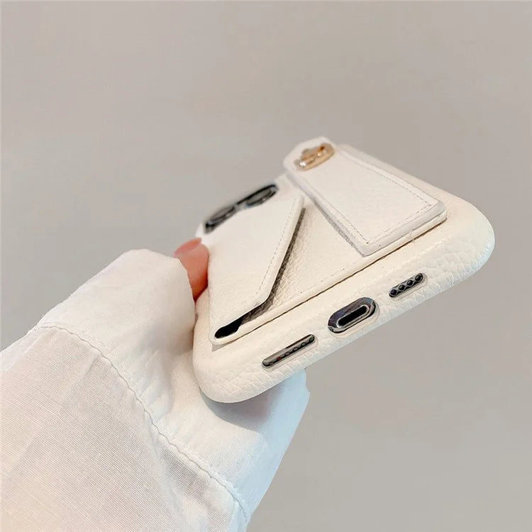 For iPhone 16 Pro Max Case Wristband Kickstand Card Slot PU Leather+PET Phone Cover