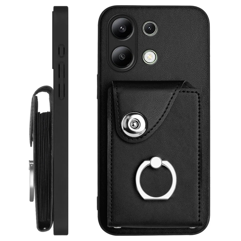 For Xiaomi Redmi Note 13 4G Case YB Leather Coating Series-7 Card Holder Leather TPU Phone Cover with Kickstand