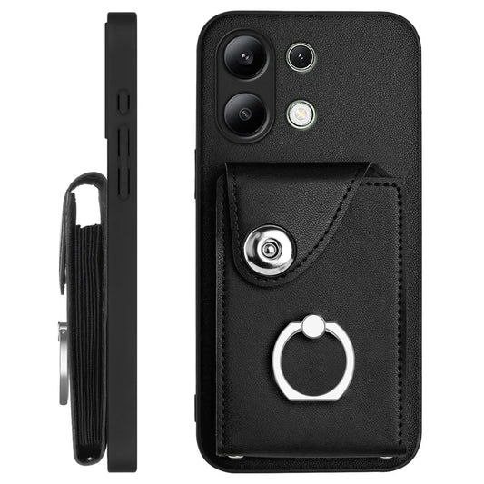 For Xiaomi Redmi Note 13 4G Case YB Leather Coating Series-7 Card Holder Leather TPU Phone Cover with Kickstand