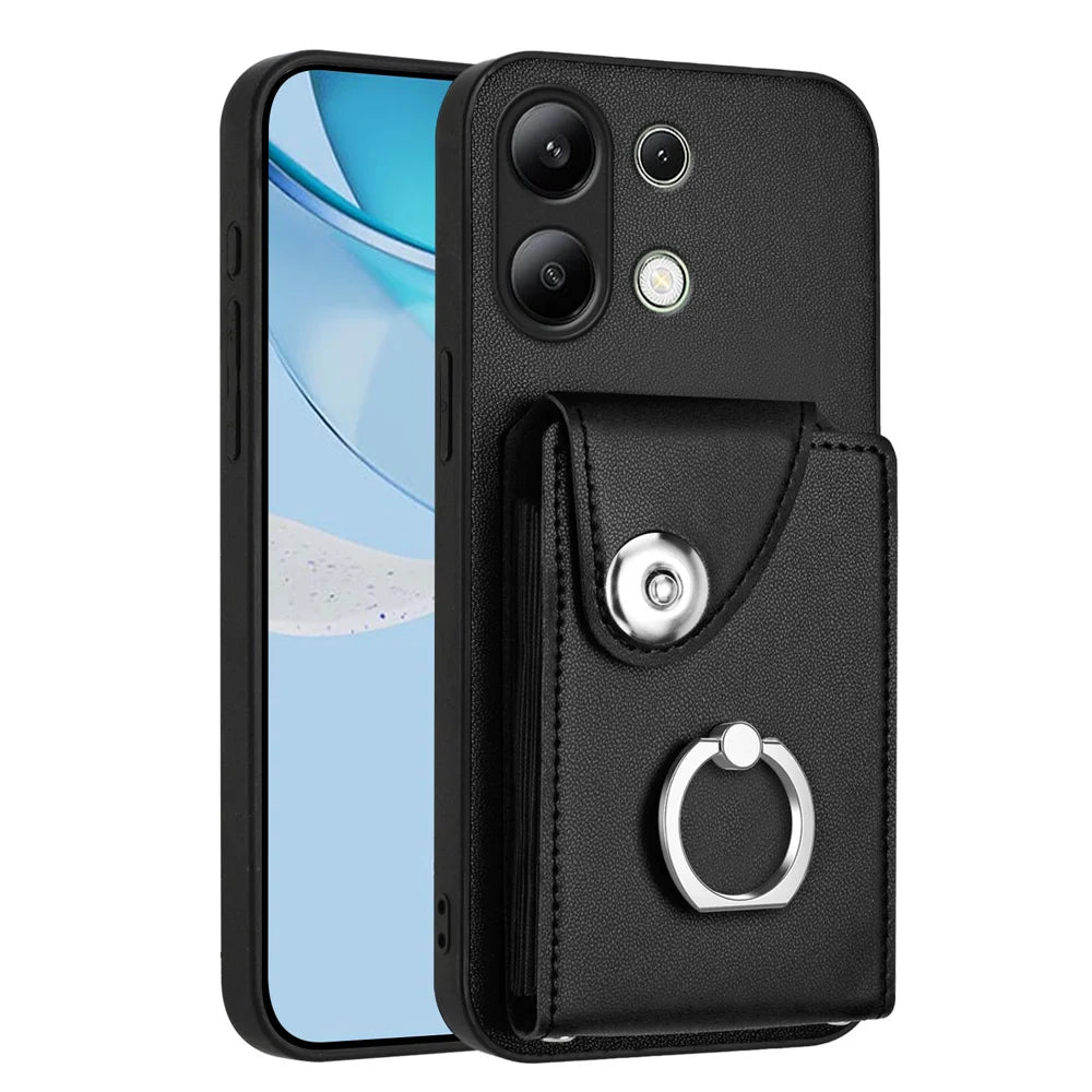 For Xiaomi Redmi Note 13 4G Case YB Leather Coating Series-7 Card Holder Leather TPU Phone Cover with Kickstand