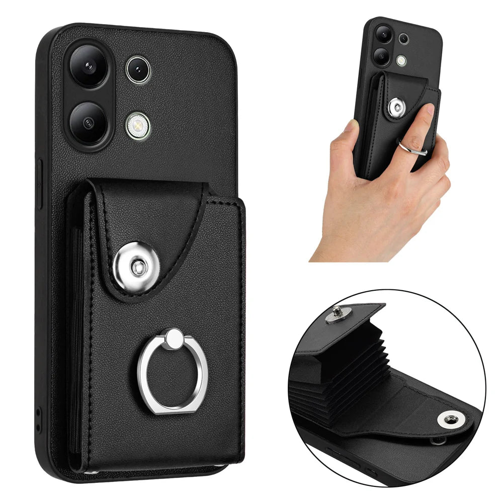 For Xiaomi Redmi Note 13 4G Case YB Leather Coating Series-7 Card Holder Leather TPU Phone Cover with Kickstand