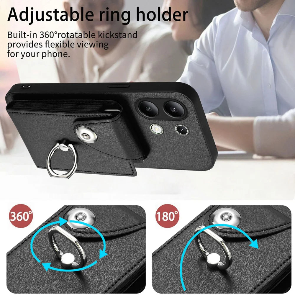 For Xiaomi Redmi Note 13 4G Case YB Leather Coating Series-7 Card Holder Leather TPU Phone Cover with Kickstand